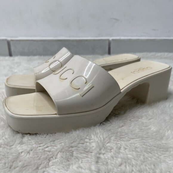GUCCI Women's White Heeled Square Toe Slide Sandals Shoes Size 39 - Picture 3 of 16